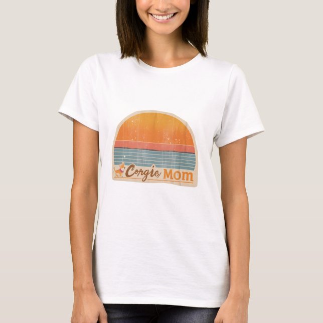 Corgi Mom Retro 70s Sunset Tee (Front)