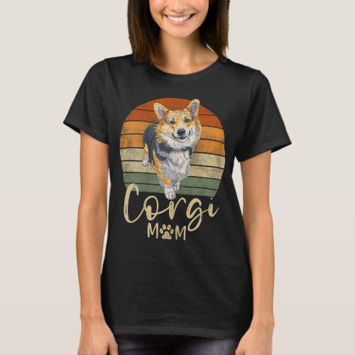 Corgi Mom Retro Sunset Corgi Gifts Dog Mama T_Shirt