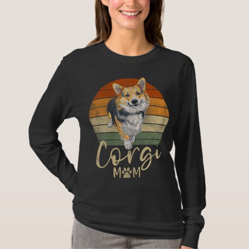 Corgi Mom Retro Sunset Corgi Gifts Dog Mama T_Shirt