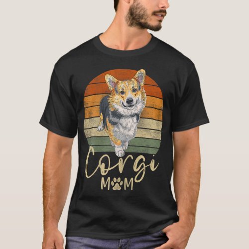 Corgi Mom Retro Sunset Corgi Gifts Dog Mama T_Shirt