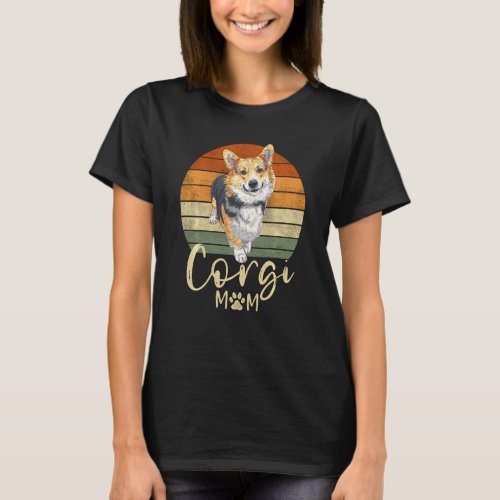 Corgi Mom Retro Sunset Corgi Lover Dog Mama T_Shirt