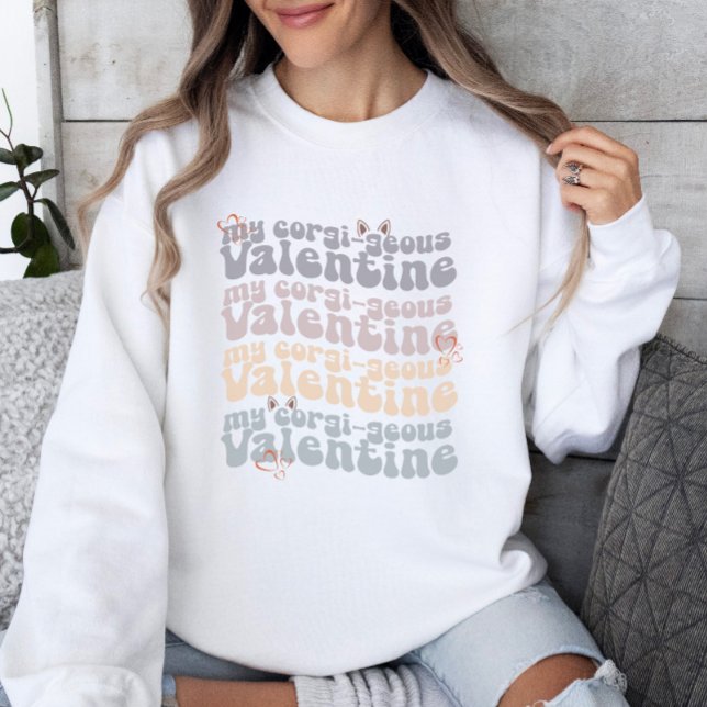 Corgi Mom Retro Valentine's Day Customizable Sweatshirt (Creator Uploaded)