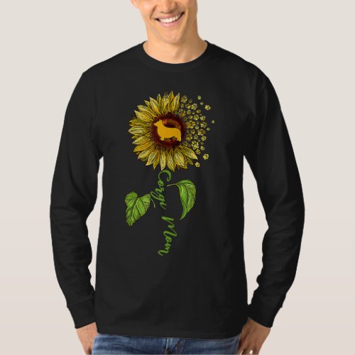 Corgi Mom Sunflower Corgi Lovers Dog Mom Mama T_Shirt