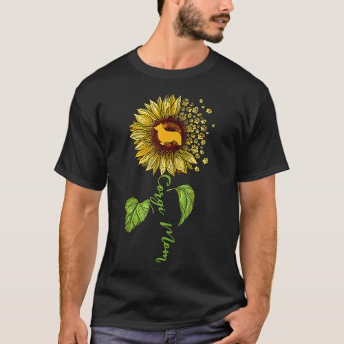 Corgi Mom Sunflower Corgi Lovers Dog Mom Mama T_Shirt