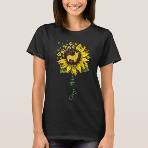 Corgi Mom Sunflower Corgi Lovers Gifts Dog Mom Mam T_Shirt