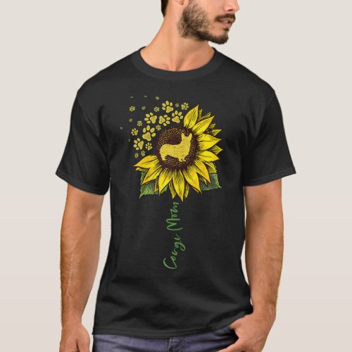 Corgi Mom Sunflower Corgi Lovers Gifts Dog Mom Mam T_Shirt