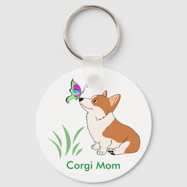 Corgi Mom with Butterfly Keychain (Front)