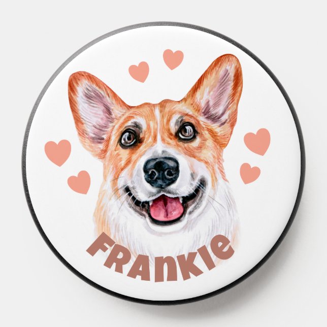 Corgi Mom With Hearts Dog Illustration PopSocket (Popsocket)