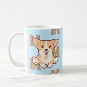 Corgi monogram pattern blue mug