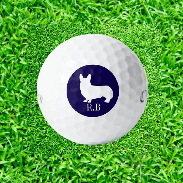 Corgi  Monogrammed Blue Navy  Golf Balls (Tee off in style and show off your Corgi  passion today!)