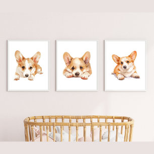 Corgi Nursery Decor, Corgi Wall Art Sets