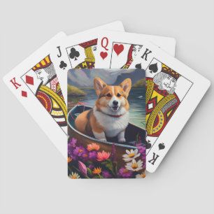 Corgi on a Paddle: A Scenic Adventure Poker Cards