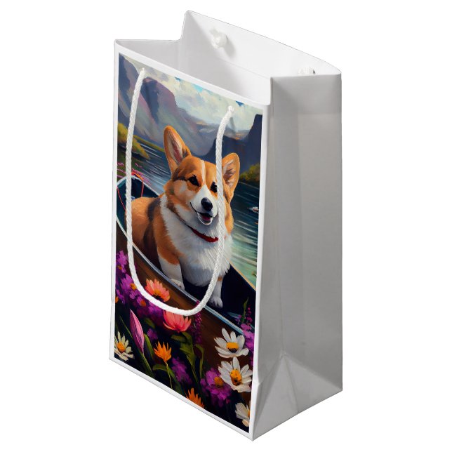 Corgi on a Paddle: A Scenic Adventure Small Gift Bag (Front Angled)