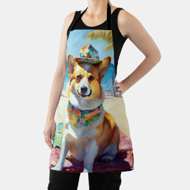 Corgi on Beach, summer gift for dog lovers  Apron (Insitu)