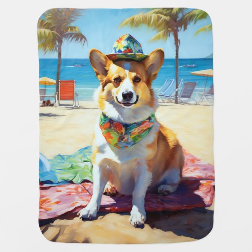 Corgi on Beach summer gift for dog lovers  Baby Blanket