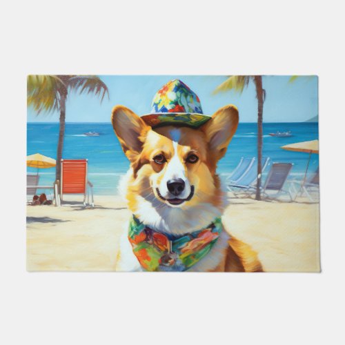 Corgi on Beach summer gift for dog lovers  Doormat