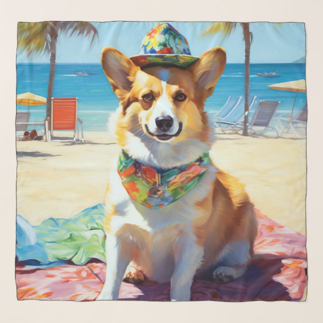 Corgi on Beach, summer gift for dog lovers  Scarf (Front)