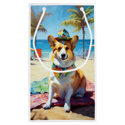 Corgi on Beach summer gift for dog lovers  Small Gift Bag