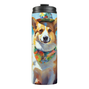 Corgi on Beach, summer gift for dog lovers  Thermal Tumbler
