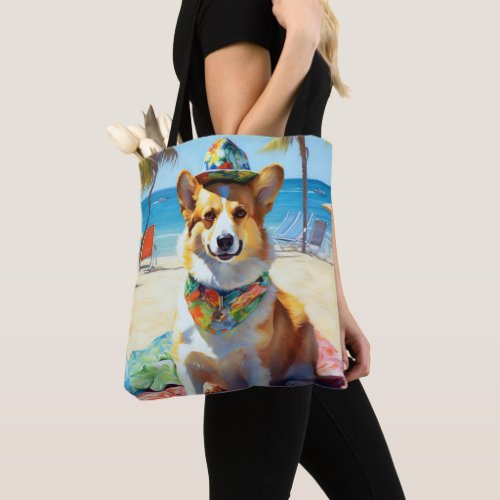 Corgi on Beach summer gift for dog lovers  Tote Bag