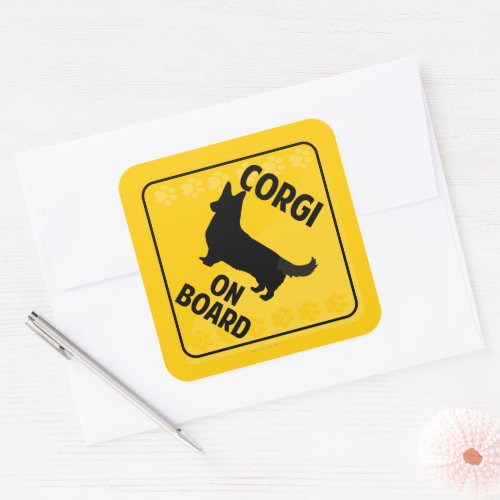 Corgi On Board Cardigan Welsh Square Sticker