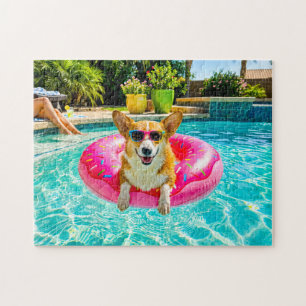 Corgi on donut float jigsaw puzzle