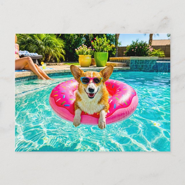 Corgi on donut float postcard (Front)