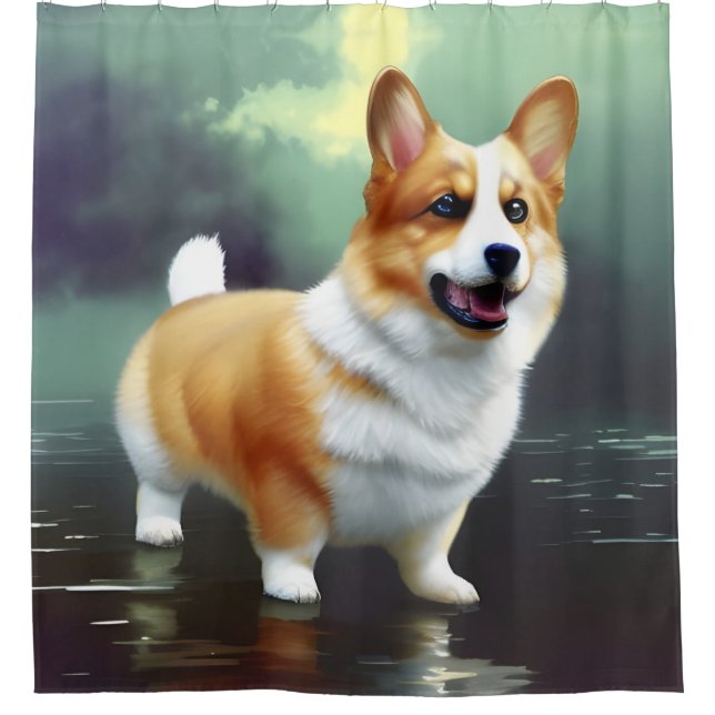 Corgi on water  shower curtain (Front)