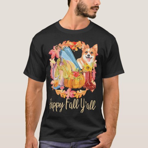 Corgi Owner Happy Fall Yall Autumn Leaves Corgi T_Shirt