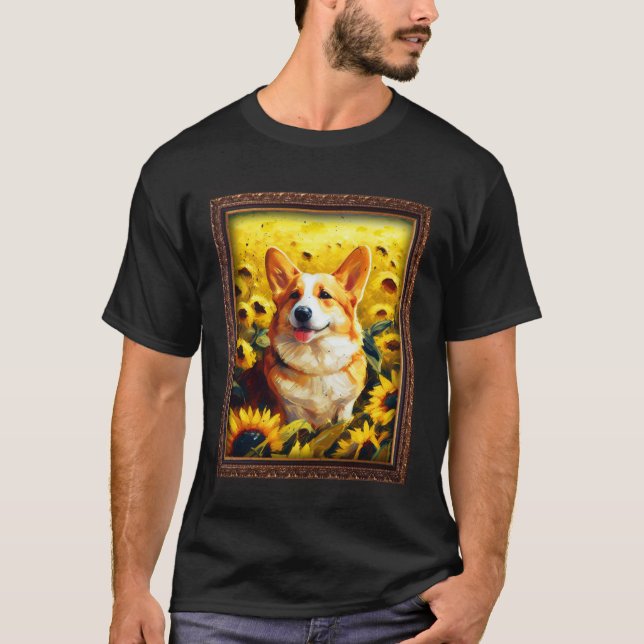 Corgi Painting Sunflower Flower Mom Women Floral   T-Shirt (Front)