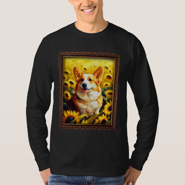 Corgi Painting Sunflower Flower Mom Women Floral   T-Shirt (Front)