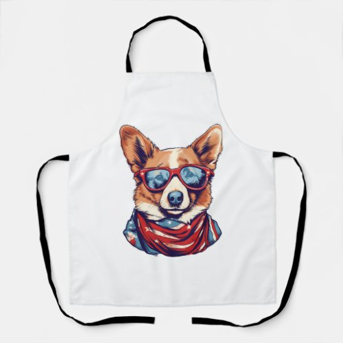 Corgi Patriotic Dog USA American Flag   Apron