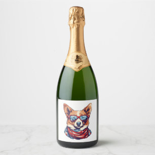 Corgi Patriotic Dog USA American Flag Sparkling Wine Label