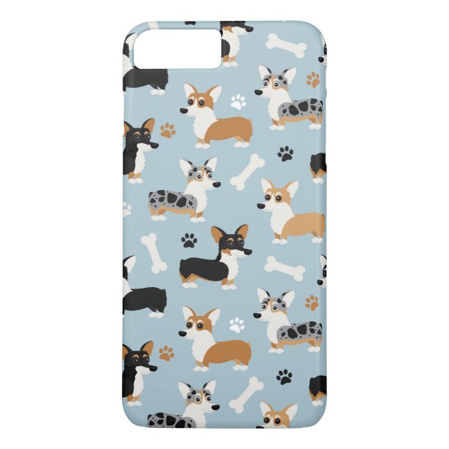 Corgi Pattern Blue Case-Mate iPhone Case (Back)