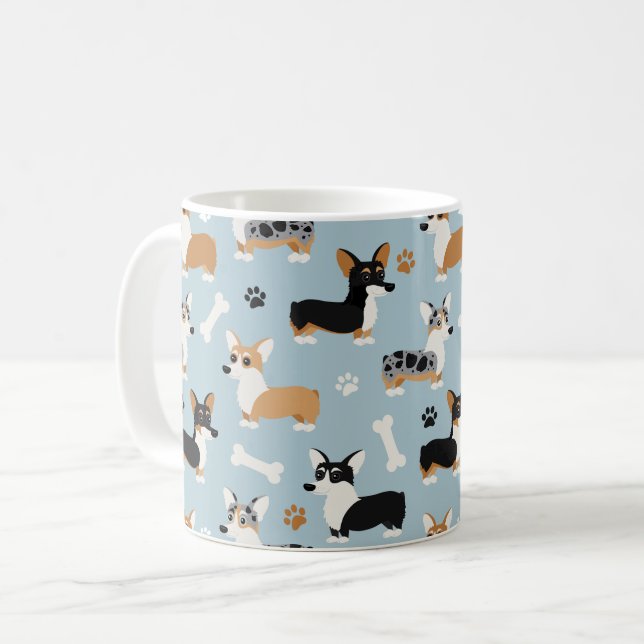 Corgi Pattern Blue Coffee Mug (Front Left)