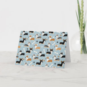 Corgi Pattern Blue Holiday Card