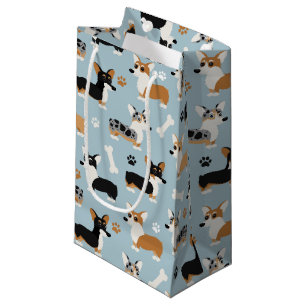 Corgi Pattern Blue Small Gift Bag