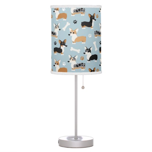 Corgi Pattern Blue Table Lamp (Left)