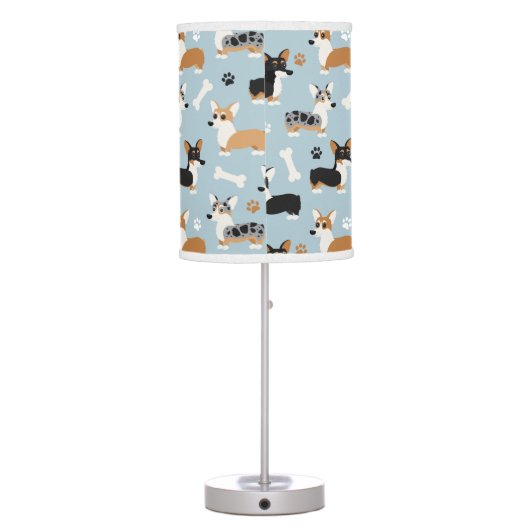 Corgi Pattern Blue Table Lamp (Back)