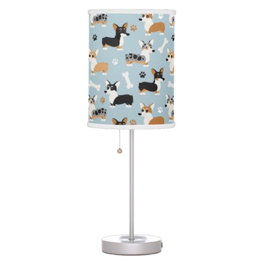 Corgi Pattern Blue Table Lamp (Right)