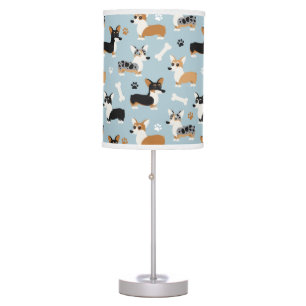 Corgi Pattern Blue Table Lamp