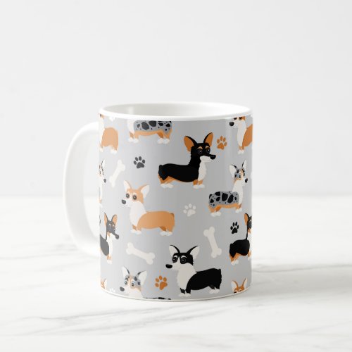 Corgi Pattern Gray Coffee Mug