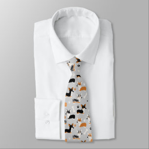 Corgi Pattern Gray Neck Tie