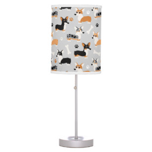 Corgi Pattern Gray Table Lamp