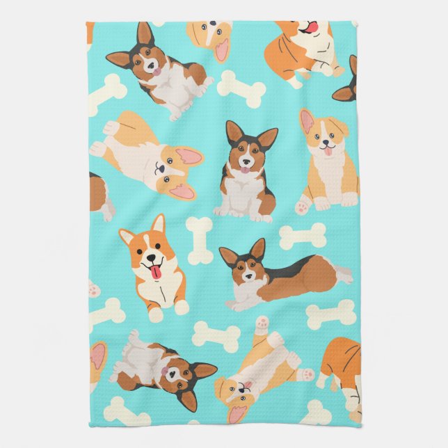 Corgi Pattern Kitchen Towel (Vertical)