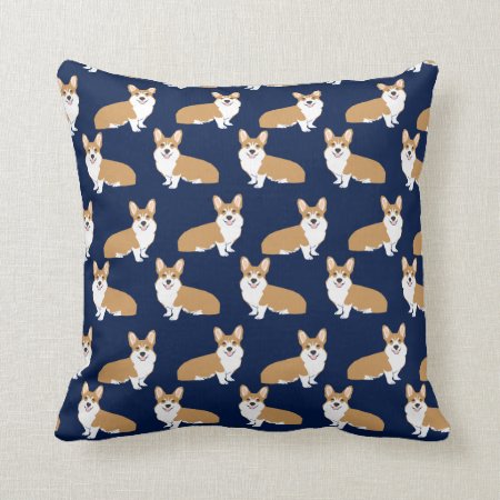 Corgi Pattern Pillow - Cute Corgi Pillow Navy