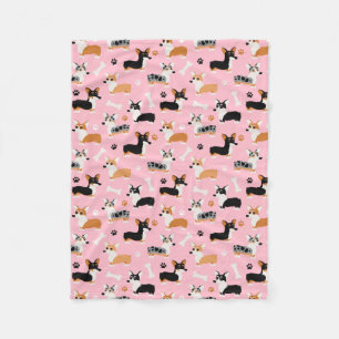 Corgi Pattern Pink Fleece Blanket