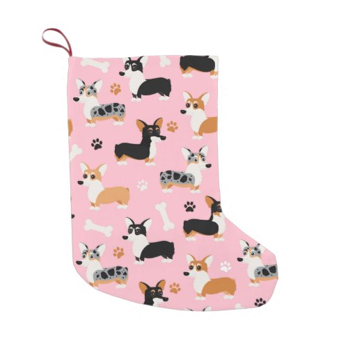 Corgi Pattern Pink Small Christmas Stocking