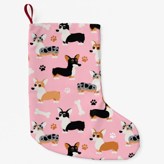 Corgi Pattern Pink Small Christmas Stocking (Front)