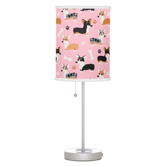 Corgi Pattern Pink Table Lamp (Right)